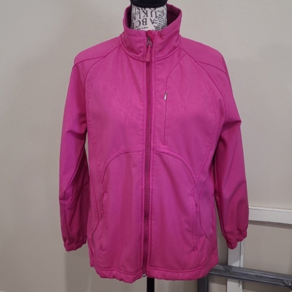 Double Diamond Women's SZ Med winter ski jacket fuschia w/muted floral print